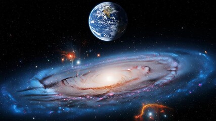 Earth floating above a spiral galaxy in a vivid and stunning outer space scene - Powered by Adobe