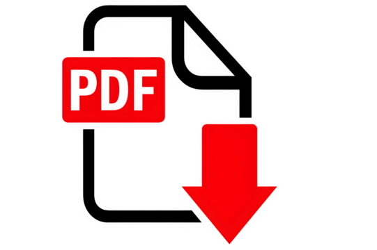 Download PDF document with ease using this clear and simple red arrow, perfect for websites, apps, and instruction manuals for seamless user experience