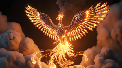 Fiery Phoenix Rising from Dark Clouds Celebrating Chinese New Year Rebirth and Strength