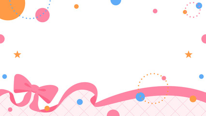 リボンのデコレーションフレーム、円形オブジェクト、ポップなデザイン、16：9サイズ