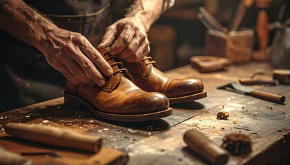 Artisan's Touch A Close-Up Photo of a Shoemaker Polishing a Leather Shoe
