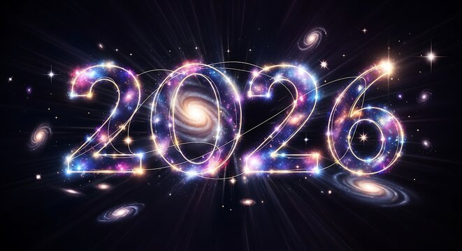2026 A Cosmic Celebration - Futuristic New Year's Imagery with a Galaxy Theme