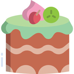 Delicious Chocolate Cake with Pink Swirl Frosting Green Drip Icing and Cherry Topping on Transparent Background