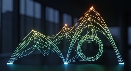 Dynamic data visualization with glowing connections for modern technology, finance, and network solutions, ideal for presentations and websites needing a sleek tech look