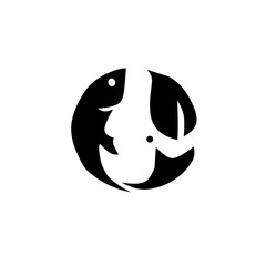 Eco-friendly circular logo combining a fish and a leaf. Symbolizes sustainable aquaculture, nature, and organic seafood, ideal for green and ethical brands.