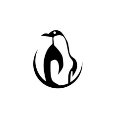 Elegant, abstract black and white penguin logo inside a circular shape. Represents completeness, global reach, and nature, ideal for sophisticated or eco-friendly brands.