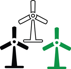 Three stylized wind turbines in outline black and green colors , wind turbine, wind, energy, power, renewable, 