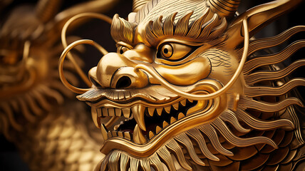 Ornate Golden Dragon Sculpture Representing Power and Fortune for Chinese New Year