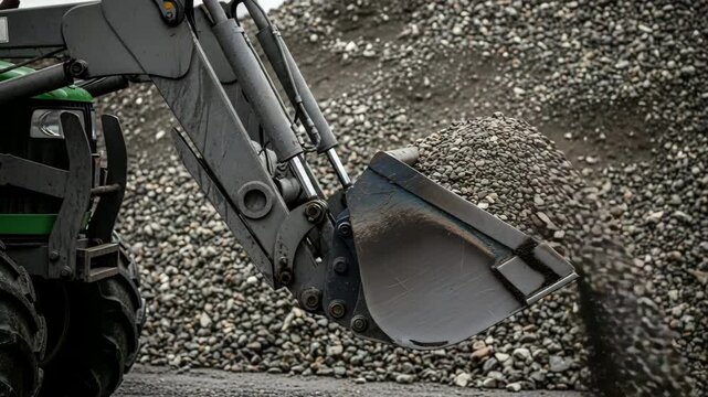 Gravel loaded in front end loader bucket heavy machinery construction site work