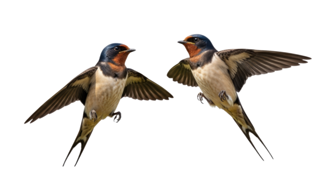 Pair of Swallows in Flight with Spread Wings.