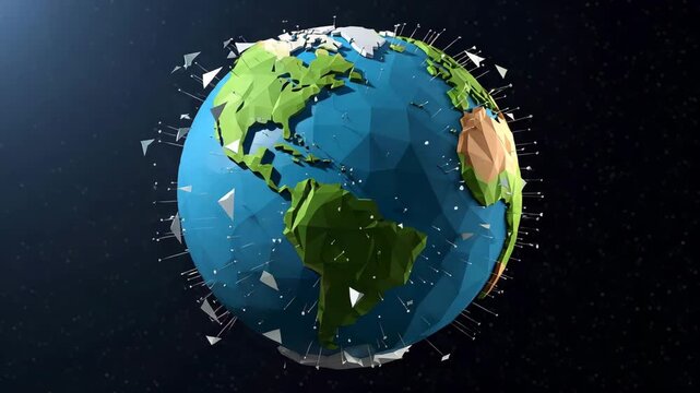 Low poly earth globe with abstract elements displaying a global network concept - Powered by Adobe