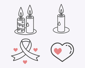 Candles Ribbon and Hearts Illustrations for Hope and Remembrance Concepts