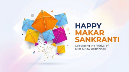 Happy makar sankranti festival celebration with colorful kites and text