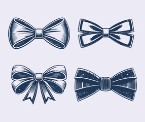Collection of Four Decorative Bow Ties Illustrations in Vintage Style