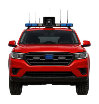 Fire command vehicle equipped with antennas and a roof-mounted siren.