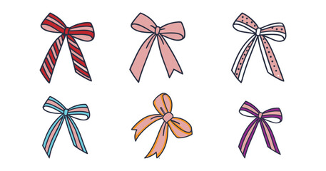Colorful Decorative Bows Collection Vector Illustration Set for Graphic Design