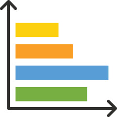 Horizontal Bar Chart with Four Colored Bars Showing Data Trends Against a Transparent Background Simple Business Graphic Representing Growth and Analysis