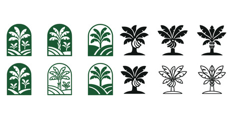 Vector set of tropical banana plants in various styles and designs
