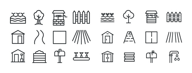 Minimalist line art icons of agriculture and gardening elements