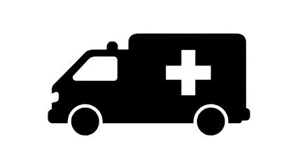 Vector illustration&nbsp;of simple black and white silhouette icon of an ambulance emergency medical service vehicle isolated on transparent background