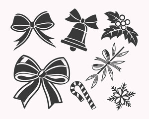 Festive Christmas Holiday Season Vector Set with Bows and Ornamentals