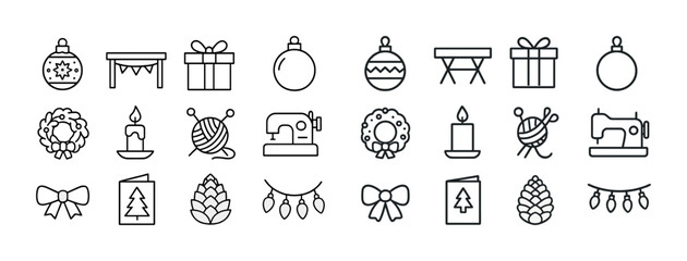 Obraz premium Christmas icon set: ornaments, gifts, wreaths, sewing, candles, cards