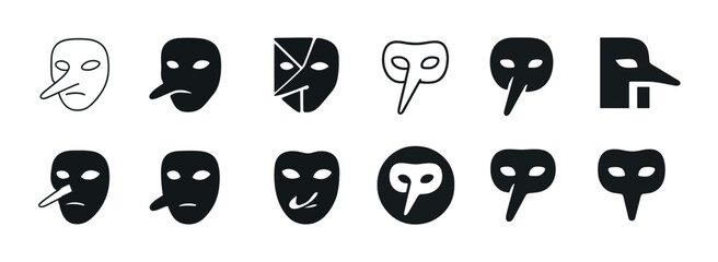 Abstract vector icons of stylized theatrical masks with unique designs