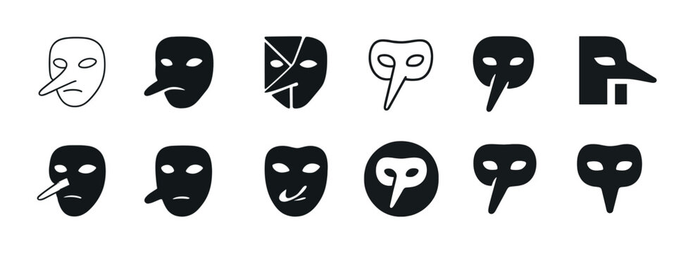Abstract vector icons of stylized theatrical masks with unique designs