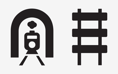 Train tunnel silhouette with railway tracks in simple black and white