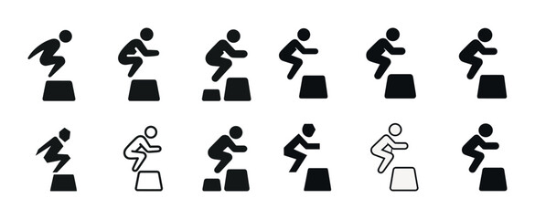Set of stick figure jumping over obstacle icons