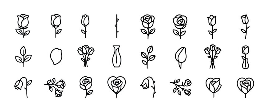 Collection of minimalist floral icons featuring various flowers and vases