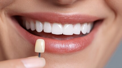 Fototapeta premium Woman Dentist Prepares Dental Implant for Patient While Showcasing New Tooth in Clinic During Daytime