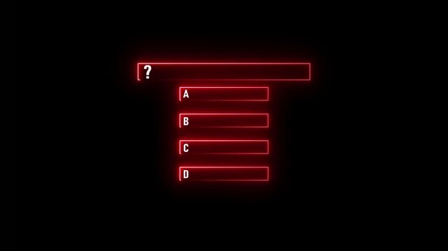 Neon Red Question Mark And List Options ABCD On Black Background quiz survey