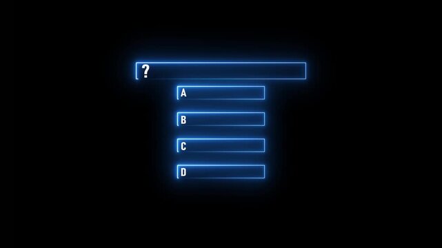 Neon Blue Question Mark And List Options ABCD On Black Background quiz survey
