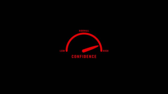 Red Confidence Meter Gauge Showing Normal Level on Black Background image photo