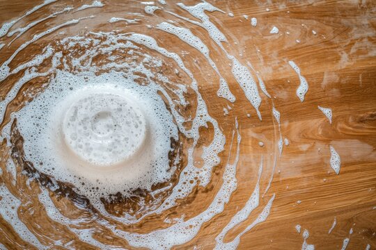 Cleaning solution on a wooden floor.