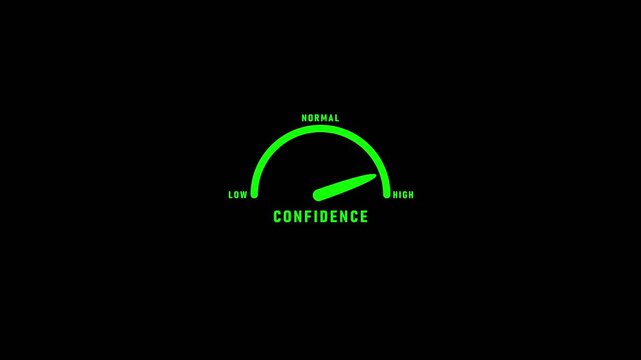 Green Confidence Meter Gauge Showing Normal Level on Black Background image photo