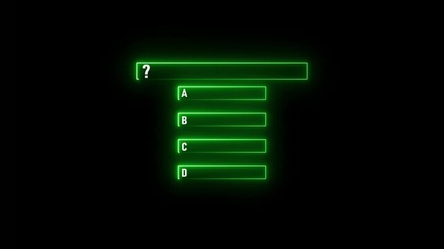 Neon Green Question Mark And List Options ABCD On Black Background quiz survey
