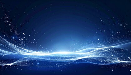 Dynamic abstract blue background featuring glowing energy waves and sparkling particles creating a futuristic digital light effect