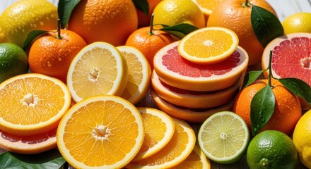 Vibrant Assortment of Fresh Citrus Fruits with Water Droplets