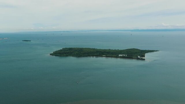 Top view of Labuan Island and Pulau Daat is a Federal Territory of Malaysia. Sabah, Malaysia.