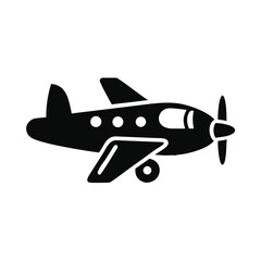 Naklejka premium A black silhouette of a propeller airplane is shown in profile, isolated on a white background.