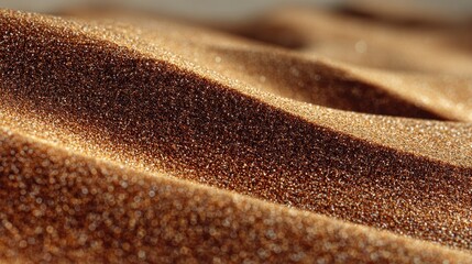 Close-up of desert sand dunes, with textures and shadows from sunlight