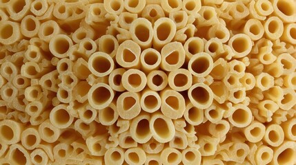 Close-up of pasta shapes, forming repeating patterns of hollow tubes