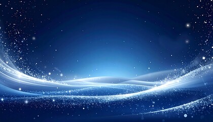 Elegant blue abstract background featuring sparkling light waves and shimmering particles, creating a magical and festive atmosphere suitable for various design projects and digital presentations