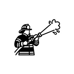 Obraz premium Firefighter Spraying Water Silhouette Illustration