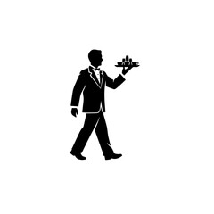 Waiter Silhouette in Suit and Bowtie