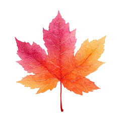 Fototapeta premium Stunning watercolor maple leaf in vibrant autumn colors of red, orange, and yellow evokes feelings of fall and nature's beauty, perfect for seasonal designs
