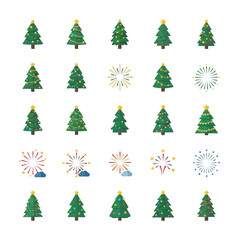 Festive Christmas Trees and Fireworks Collection for Holiday Celebrations.