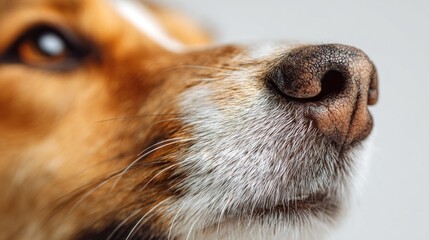 Close-up view of a dog's nose, eye, and surrounding fur, capturing detail and texture